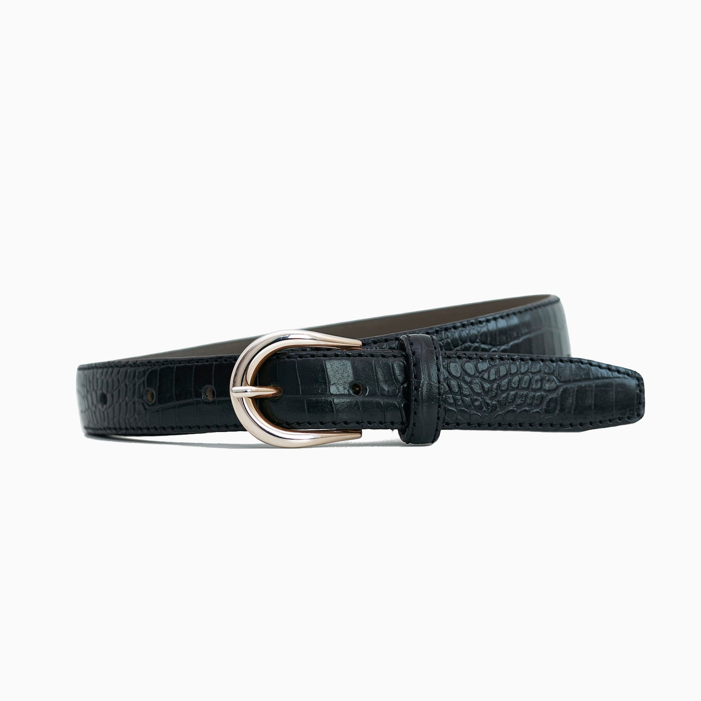 Black Croco Print 1” Leather Belt