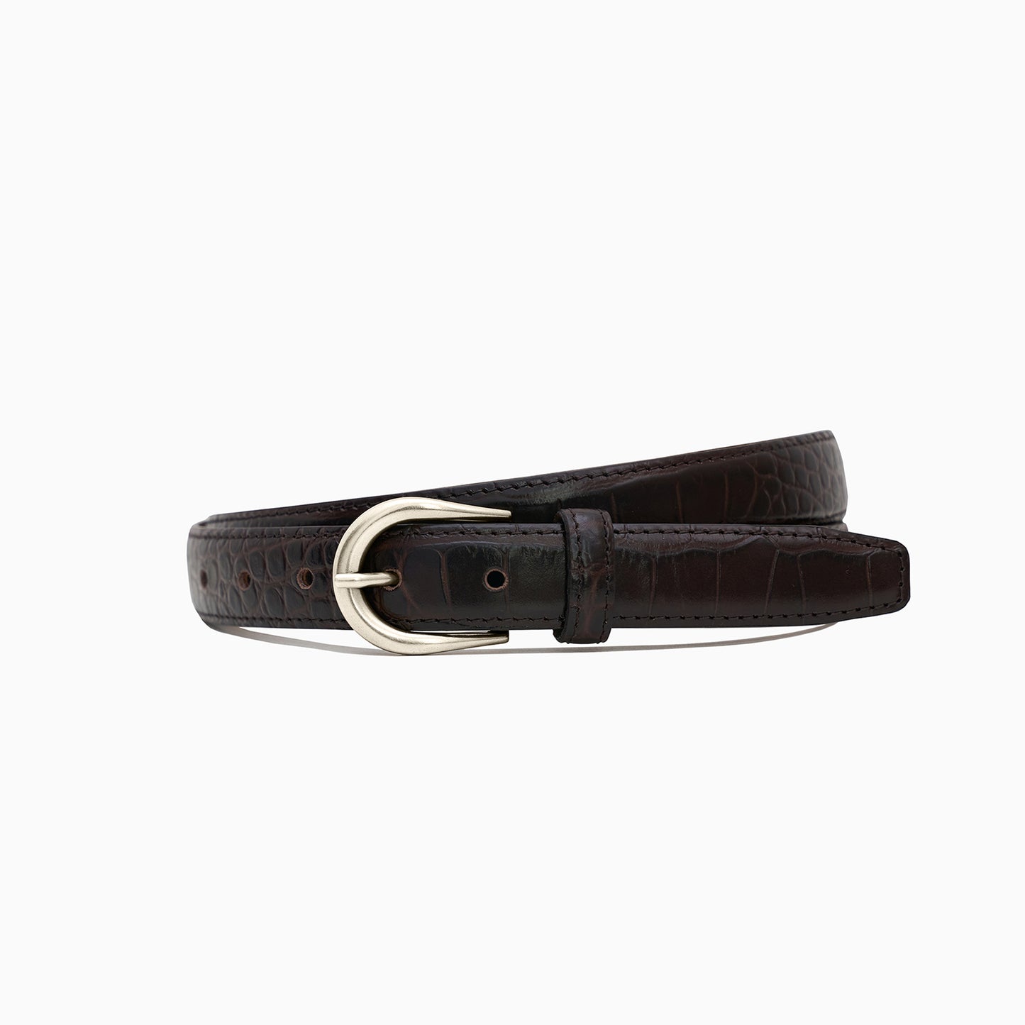 Brown Croco Print 1” Leather Belt