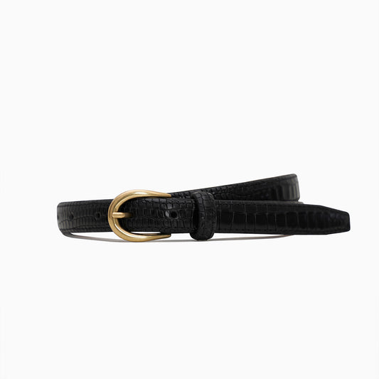"Hollywood" 2cm Black Croco Leather Belt