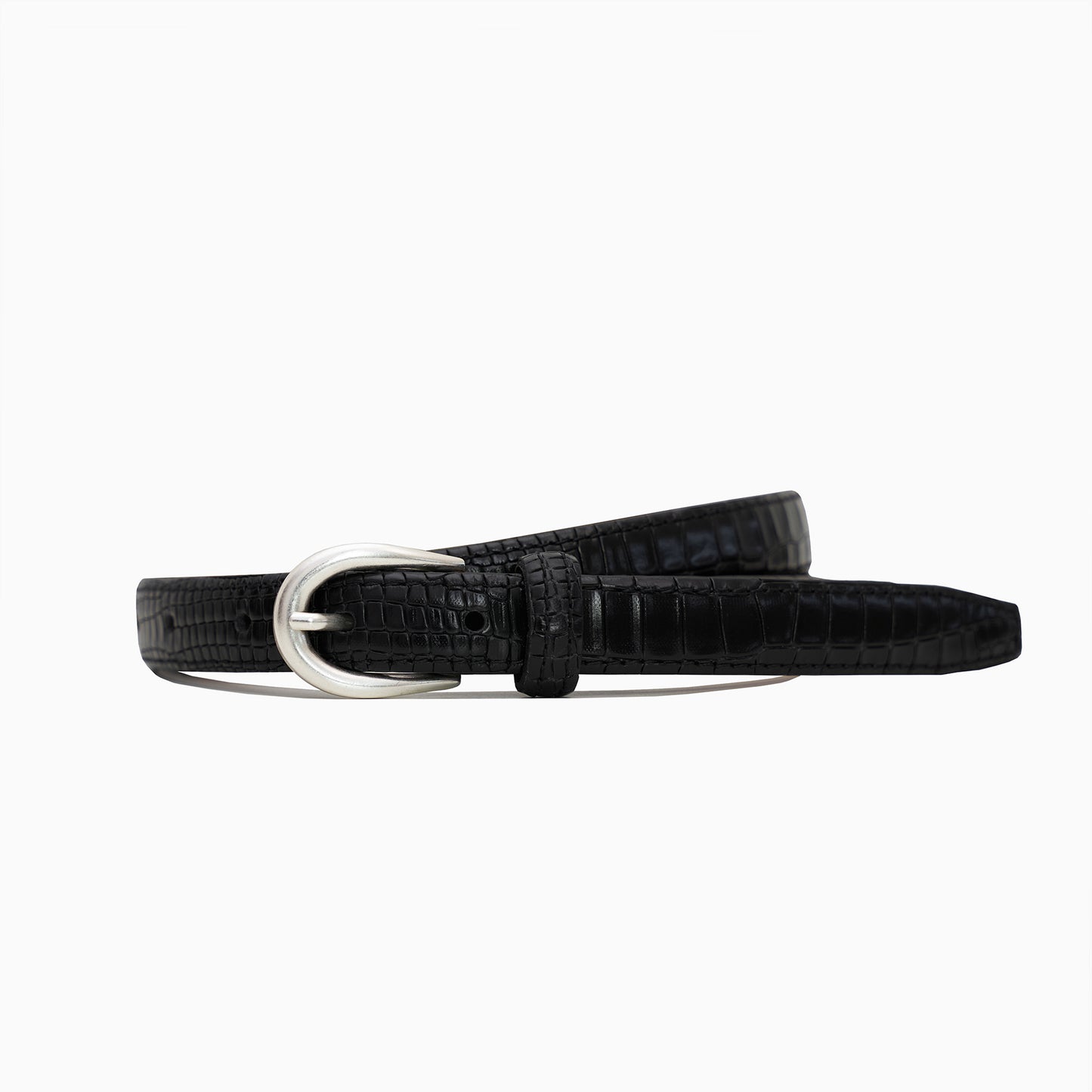 "Hollywood" 2cm Black Croco Leather Belt