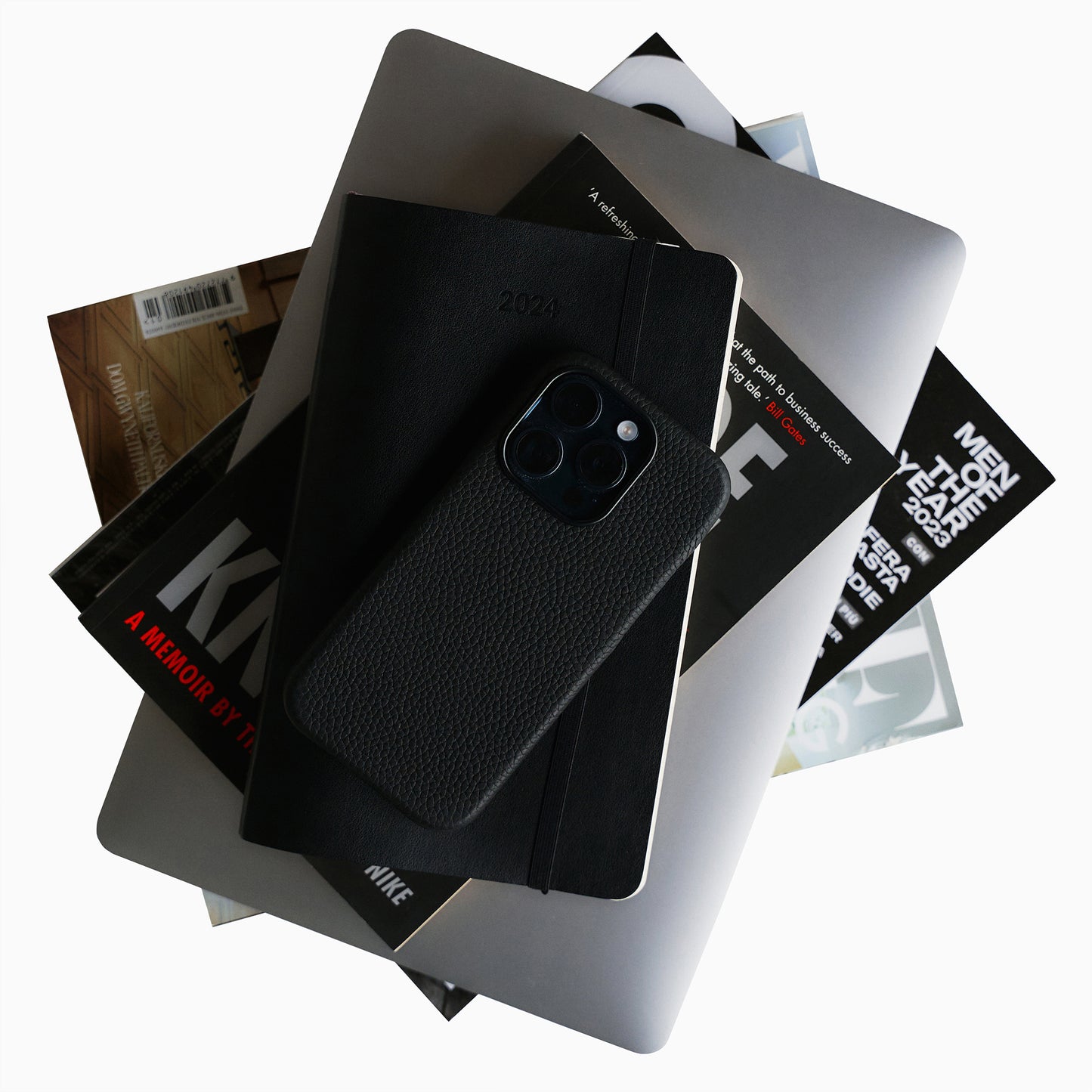 IPhone 15 Pro Max Pebble Leather Case - Black