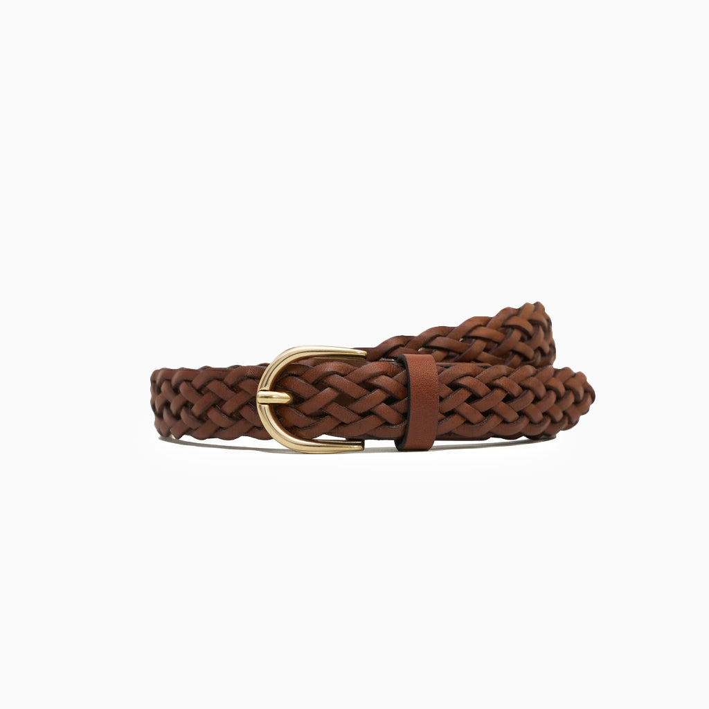 Hand-Braided Cognac Leather 1" Belt